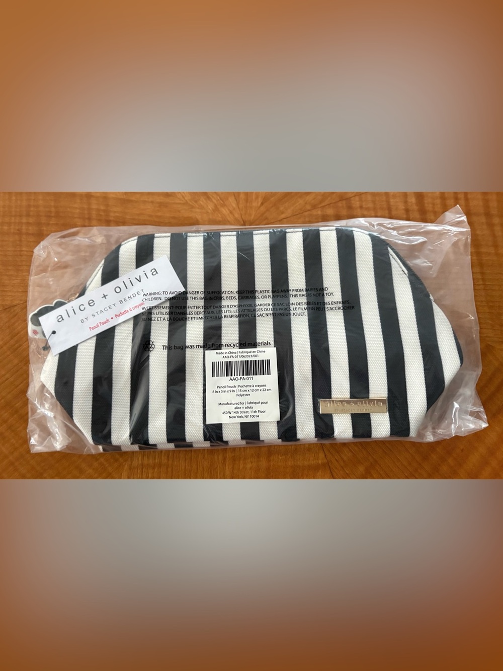 Alice + Olivia Black and White Striped Pencil Pouch